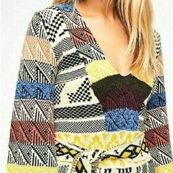 Free People Patchwork Sweater Dress in Cream Multi Combo Sz XS - Picture 13 of 14